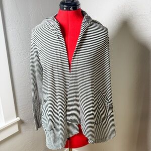 Splendid Black White Striped Hooded Cardigan Sweater Size S